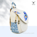 Mochila con bordado de plumas de pavo real de poliéster y algodón